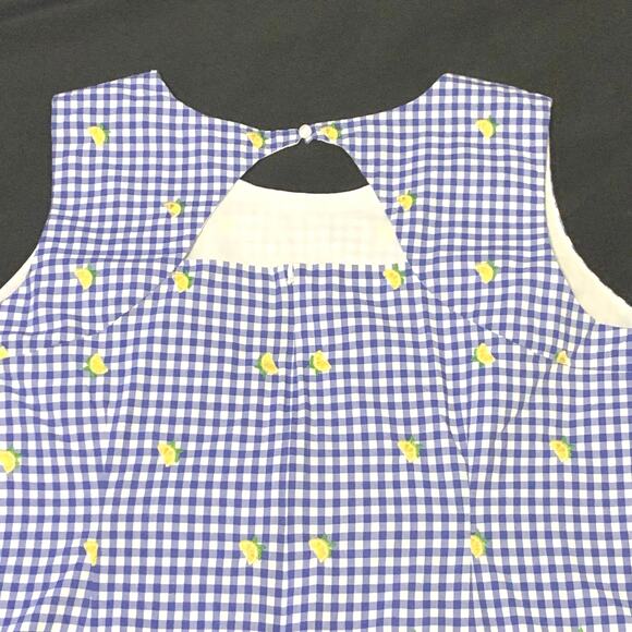 Talbots Womens Dress 22W Sleeveless Blue White Gingham Embroidered Lemons Lined - Picture 14 of 16